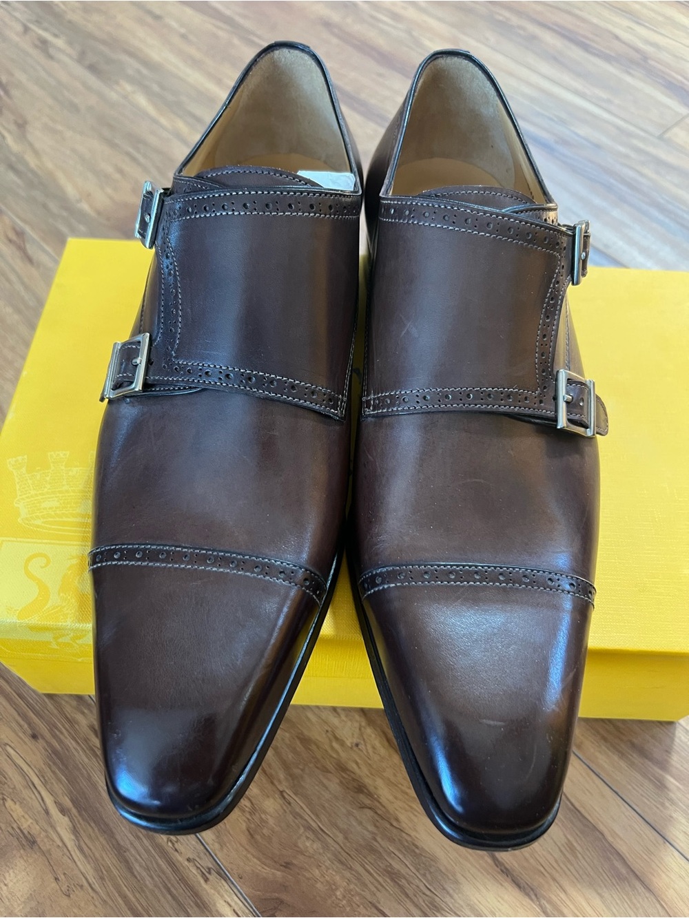 Men's Double Monk Strap Leather Dress Shoes - Brown